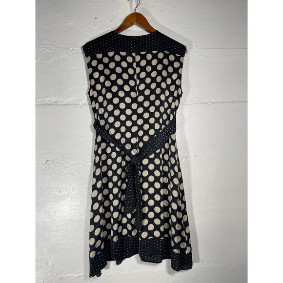 Black White Polka Dot Silk Dress Sleeveless Knee Length Tie Waist Saks Size 6 - Picture 7 of 12